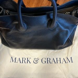Like New Mark and Graham Elisabetta Slouch Leather Handbag Navy